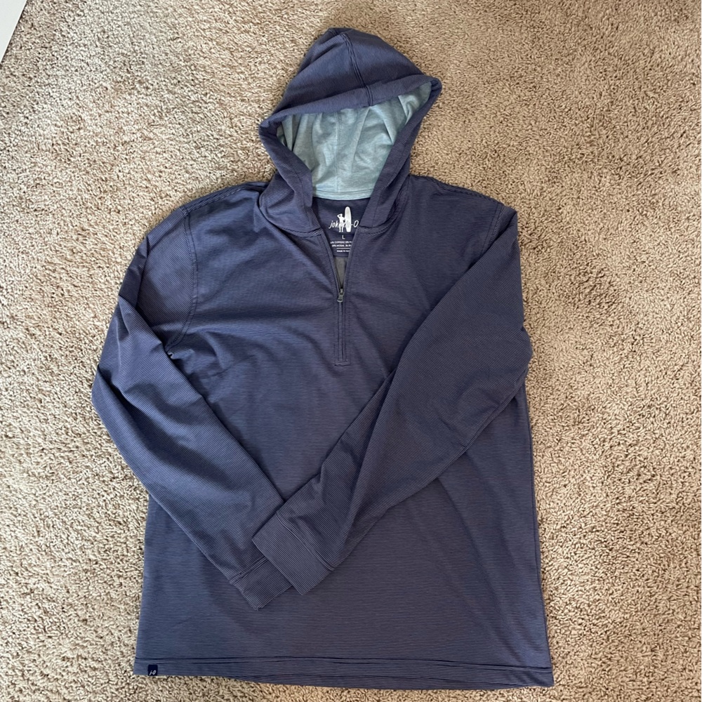 Johnnie-o blue striped long sleeve hoodie. Size L